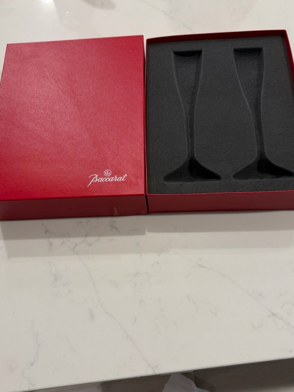 Baccarat Red Presentation Gift Box w/ Black Foam Insert for 2 Champagne Flutes